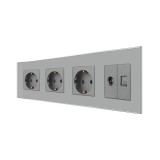 Luxion Priză Cvadruplă &Icirc;ncadrată cu Ramă Sticlă Gri - 4 Prize, IP45