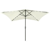 Umbrelă de soare cu st&acirc;lp din oțel &amp; LED-uri, nisipiu, 2x3 m