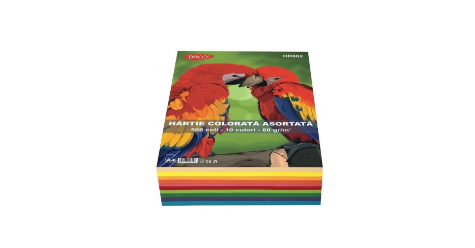 Hartie Colorata Asortata DACO A4, 80 g/m?, 500 Coli/Top, 10 Culori, Top ...