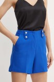 Morgan pantaloni scurti SHESK.F femei, culoarea albastru marin, neted, high waist, SHESK.F