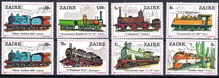 C2679 - Congo(Zaire|) 1980 - Trains 8v.nestampilate MNH