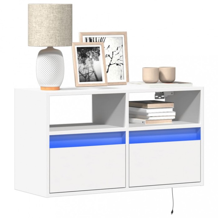 vidaXL Comodă TV de perete cu lumini LED, alb, 80x31x45 cm