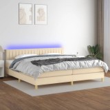 Cumpara ieftin Pat cu arcuri, saltea și LED, crem, 200x200 cm, textil
