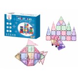 Set de constructie magnetic, 56 piese, Magnetic Tiles, pastel de forme geometrice diferite, 2D, 3D