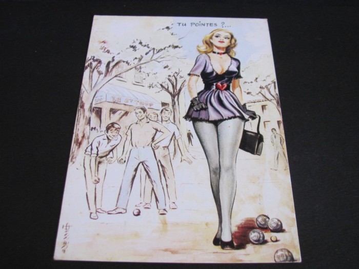 Joc de Petanque - Carte Poștală Umoristică Vintage Franța &ndash; &quot;Tu Pointes?&quot;