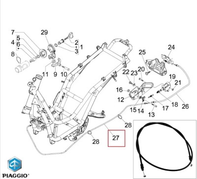 Cablu deschidere sa superior original Piaggio Beverly - Beverly RST - Beverly Sport - Beverly Tourer 4T LC 125-250-300-400-500cc foto
