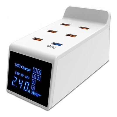 Incarcator Retea Statie USB OEM CDA31, 6 x USB, 40W, Quick Charge, Afisaj Led, Alb foto