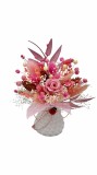 Marturie Martisor tip magnet de frigider cu trandafir criogenat si plante naturale uscate - Roz Alb