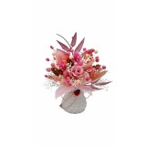 Marturie Martisor tip magnet de frigider cu trandafir criogenat si plante naturale uscate - Roz Alb