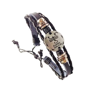 Bratara din piele ecologica, Zodiac Scorpion, Negru, BR54 foto