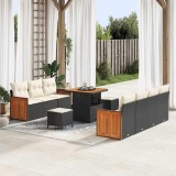 VidaXL Set canapea gradină de 10 piese cu perne, rattan sintetic negru și acacia