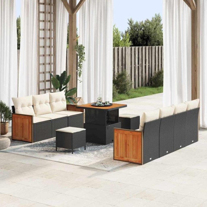 vidaXL Set de canapele pentru grădină 10 pcs Negru și Crem 3365215