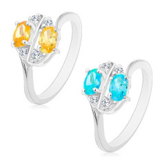 Inel cu brațe lucioase, decorate cu zirconii ovale colorate și transparente - Marime inel: 57, Culoare: Galben