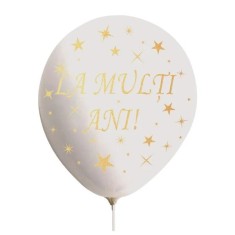Set 10 Baloane din Latex, Cyrax, Model Party, La Multi Ani, 23 cm, 2.2 g, Alb foto