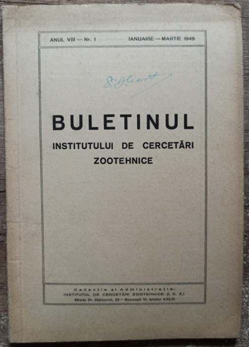 Buletinul Institutului de cercetari zootehnice// ianuarie-martie 1949