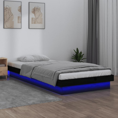 vidaXL Cadru de pat cu LED Single, negru, 90x190 cm, lemn masiv foto