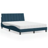 Cumpara ieftin Pat cu saltea, Hanko, albastru, 140x200 cm, catifea