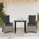 VidaXL Set mobilier de grădină cu perne, 3 piese, gri, poliratan