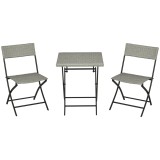 Outsunny Set de scaune de grădină 3 piese, 2 scaune pliante, 1 masă pliabilă, imitație răchită, cadru metalic, gri deschis | Aosom Romania