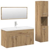 Cumpara ieftin Set mobilier de baie, 4 piese, stejar artizanal, lemn prelucrat