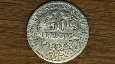 Germania -raritate argint 900- moneda colectie 50 Pfennig 1877 G -serie f rara ! - pentru cunoscatori