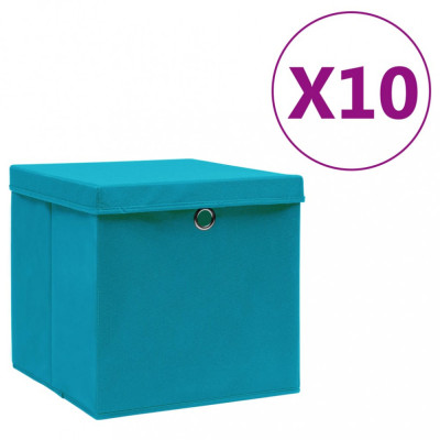 vidaXL Cutii depozitare cu capace, 10 buc., albastru, 28x28x28 cm foto