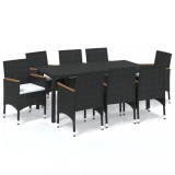 Cumpara ieftin Set mobilier de gradina cu perne, 9 piese, negru, poliratan