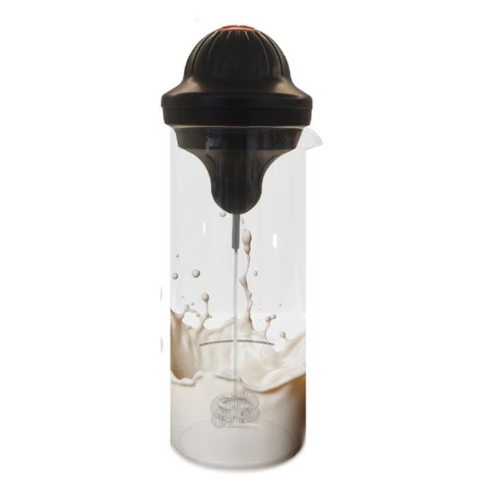 Spumator de lapte electric, Rqiurpn, 450 ml, mixer cu cap dublu imbunatatit, functioneaza baterii, pentru prepararea latte si cappuccino, Negru