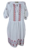 Rochie traditionala R24, alb crystal/roz , marimea XL, Bumbac