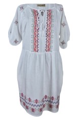 Rochie traditionala R24, alb crystal/roz , marimea 2XL