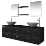 Set mobilier de baie, 9 piese, cu chiuveta si robinet, negru