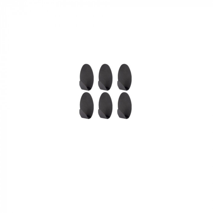 Set 6 agatatori cuier autoadezive, ovale, metal, negru Sepio