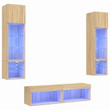 Cumpara ieftin Unitati de perete TV cu LED-uri, 6 piese, stejar sonoma, lemn