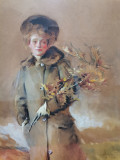Tablou - Tanara cu palton - posibil scoala rusa an 1910, Scene gen, Acuarela, Realism