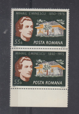 ROMANIA 1975 LP 880 - 125 DE ANI DE LA NASTEREA LUI M. EMINESCU PERECHE MNH foto