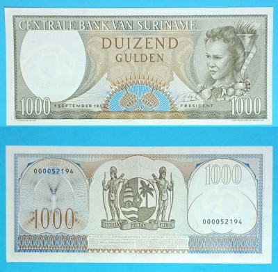 Surinam 1.000 Gulden 1963 &amp;#039;Nativă și torță&amp;#039; UNC serie: 000052194 p#124 foto