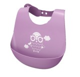 Baveta bebe din silicon moale, usor de curatat, antimurdarire, cu buzunar colector larg, inchidere ajustabila, mov