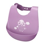 Baveta bebe din silicon moale, usor de curatat, antimurdarire, cu buzunar colector larg, inchidere ajustabila, mov