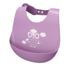 Baveta bebe din silicon moale, usor de curatat, antimurdarire, cu buzunar colector larg, inchidere ajustabila, mov