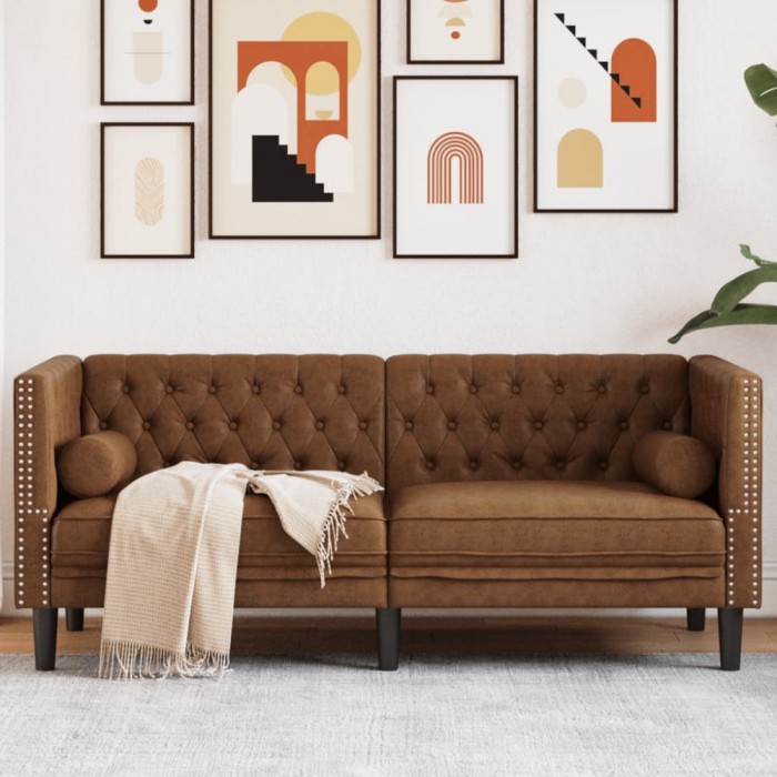 Gossi canapea chesterfield cu perne/2 locuri maro piele intoarsa eco.