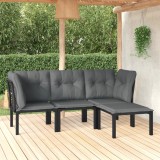 Gossi set mobilier de gradina, 4 piese, negru si gri, poliratan