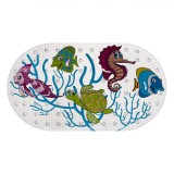 Covoras Baie Antiderapant Copii, Multicolor, 69x38.5 cm, PVC, Ventuze Siguranta, Animale Marine