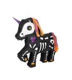Pinata Petrecere de Halloween, &icirc;n formă de unicorn cu schelet, negru alb, 47,5x40x8 cm, Godan