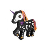 Pinata Petrecere de Halloween, &icirc;n formă de unicorn cu schelet, negru alb, 47,5x40x8 cm