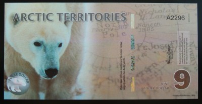 Bancnota - Fantezie 9 DOLARI POLARI - TERITORIILE ARCTICE, ND * Cod 731 = UNC foto