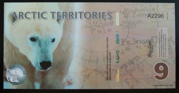Bancnota - Fantezie 9 DOLARI POLARI - TERITORIILE ARCTICE, ND * Cod 731 = UNC