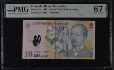 10 lei 2010 gradata PMG 67 EPQ Superb Gem Unc, polimer foto