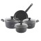 Set 7 piese Zilan, oale, tigaie, capace, aluminiu, interior teflon, manere bachelita, negru