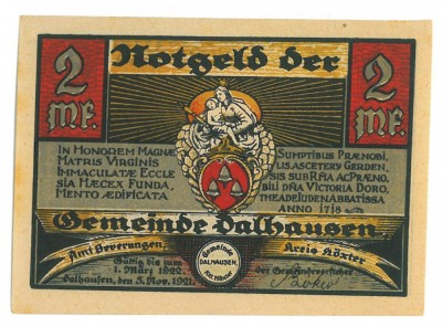 24 - Jeton GERMANIA - 2 Mark - 1921 X Fine ( 9 / 7 cm ) foto
