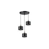 Lustra suspendata LED, 3 pendule, baza 29 cm, cablu 1 m, negru si cupru